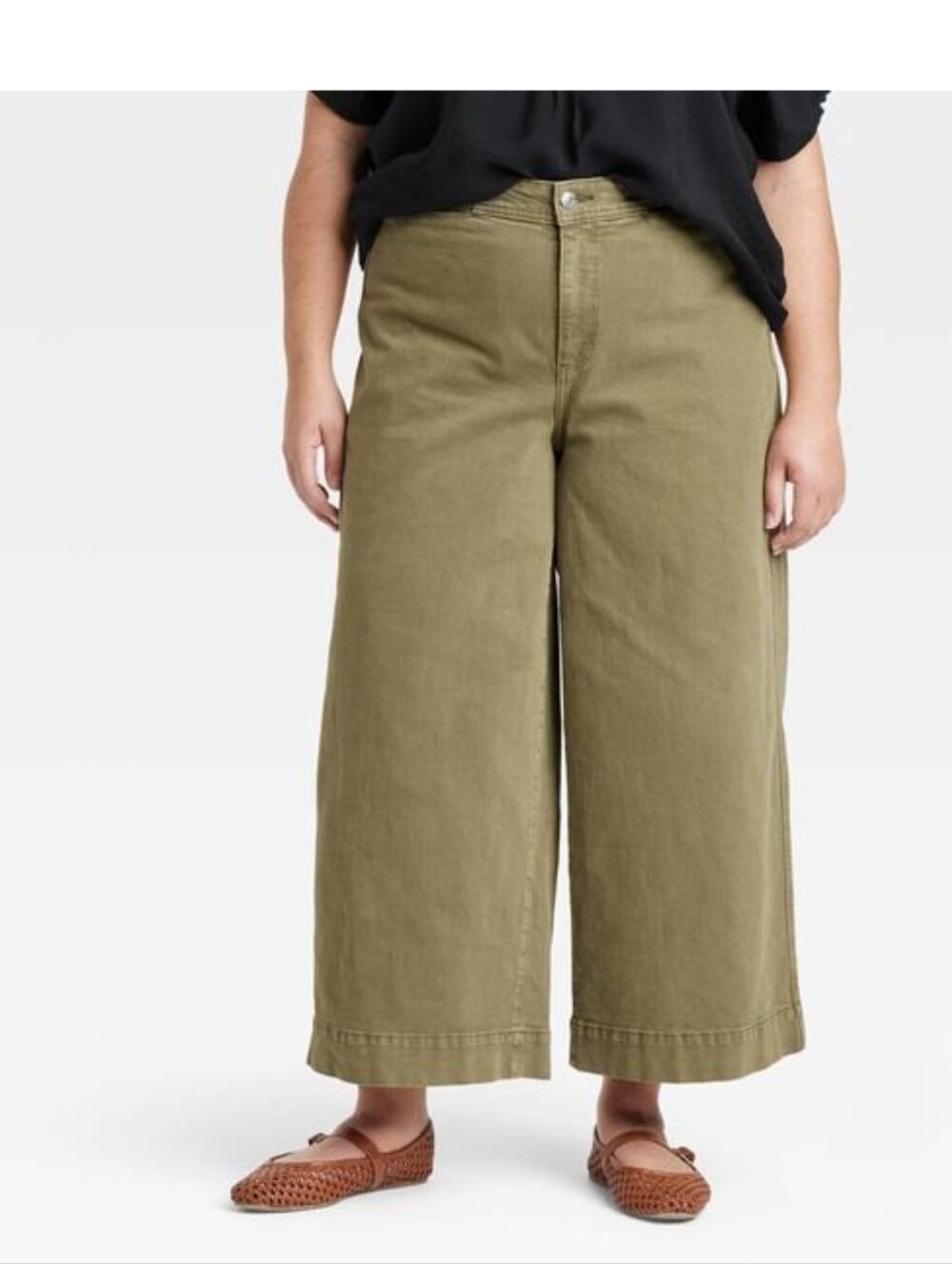 Ava & Viv Women's Smart High-Rise Wide Leg Jeans, Olive Green: Plus Size, Relaxe